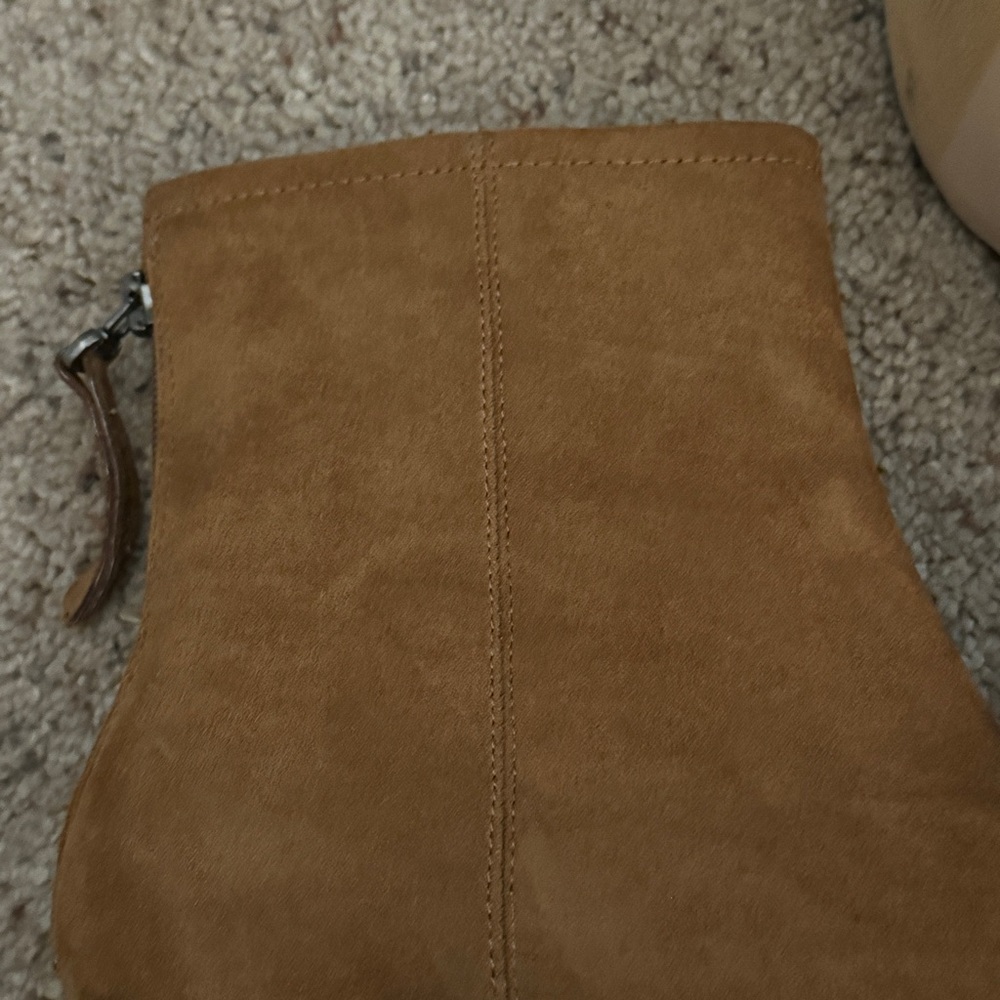 Lulus Square Toed Block Heel Camel Color Suede Ankle Boots - Picture 14 of 16